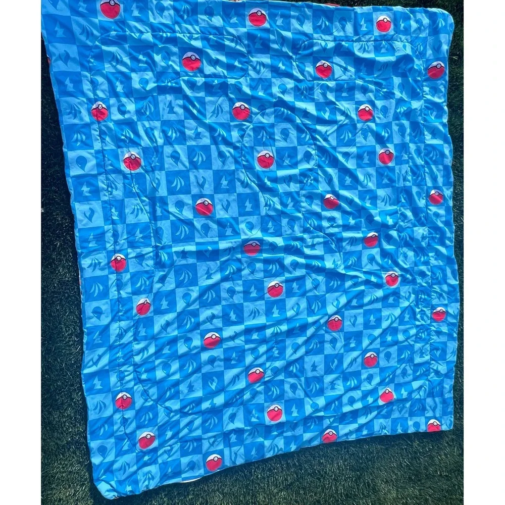 Pokemon Reversible Comforter Pikachu Squirtle Bulbasaur Blue‎ Quilted 72x81